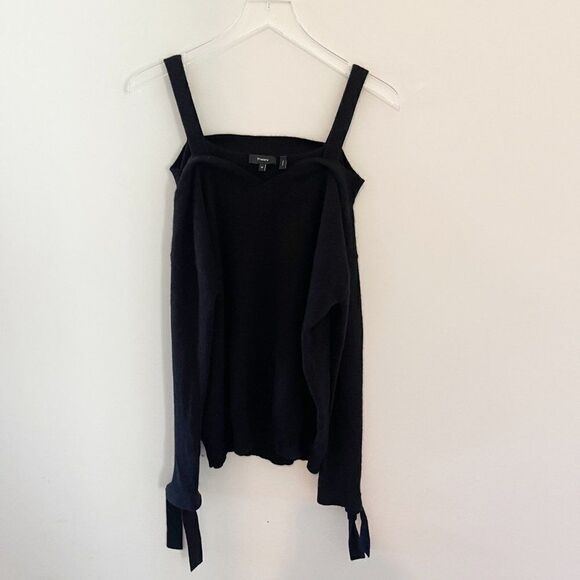 Theory Black Cashmere Cold Shoulder Long Sleeve Sweater Top Size Medium - Picture 1 of 9